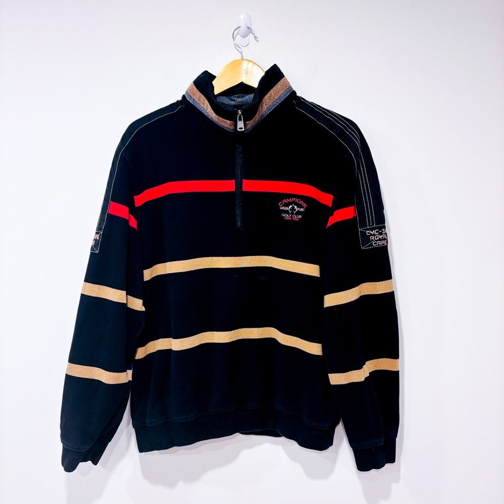 CAMPIONE Men’s Striped Half Zip High Neck Cotton Sweater‎ | XXL *
